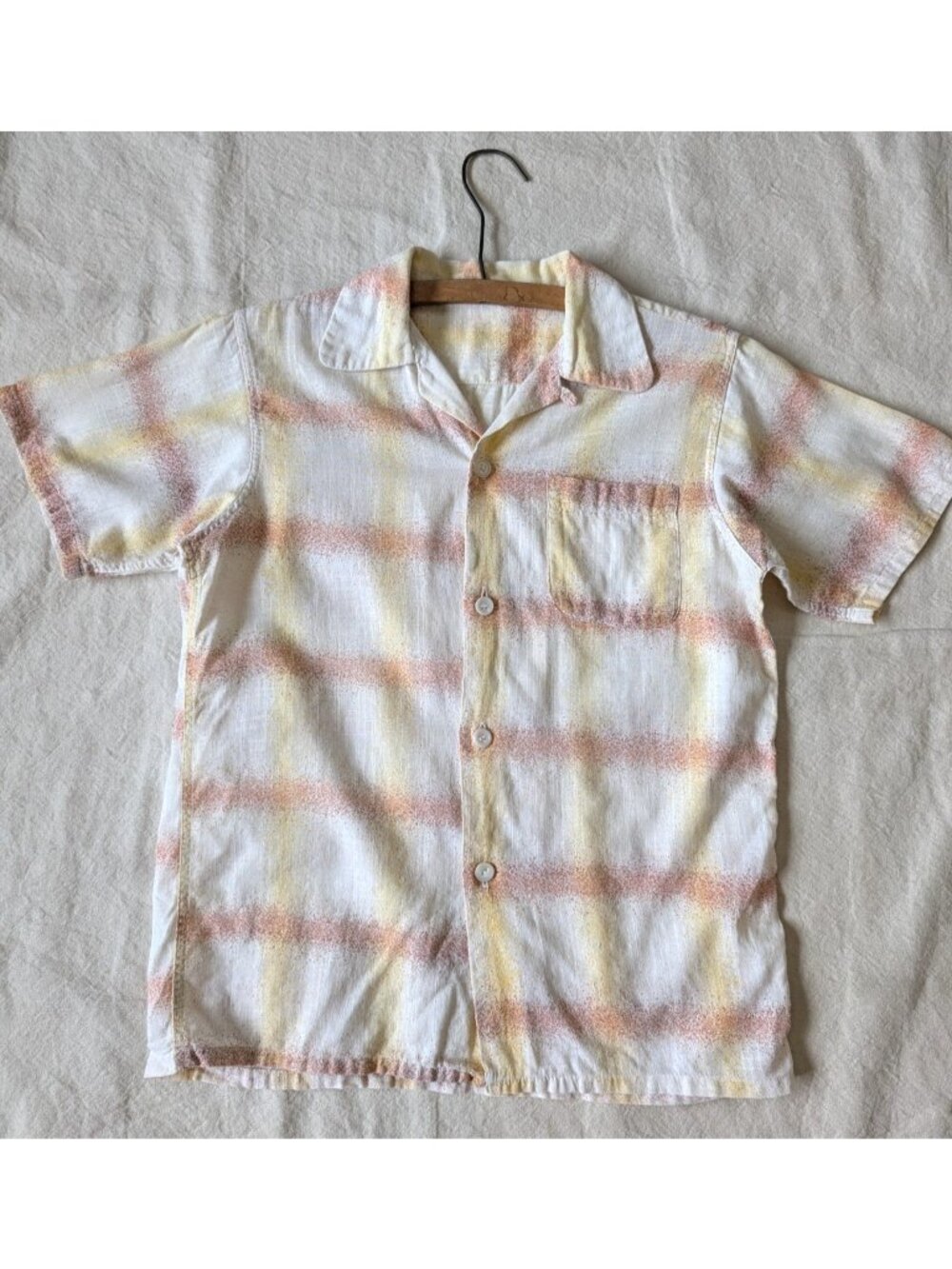 Vintage 50s 60s Women's All Cotton Woven Loop Collar Summer Button Up SM